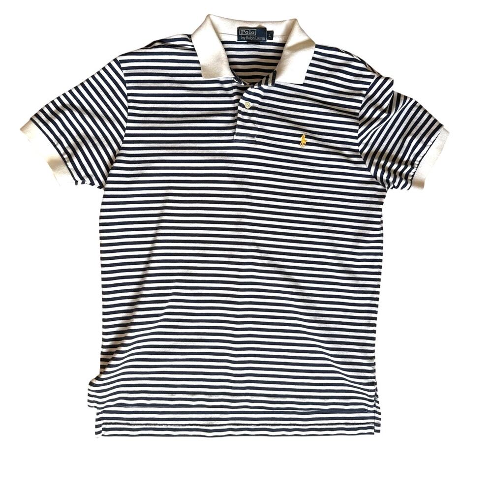 Polo by Ralph Lauren Men's Blue Stripe Cotton Pique Polo Size Large
